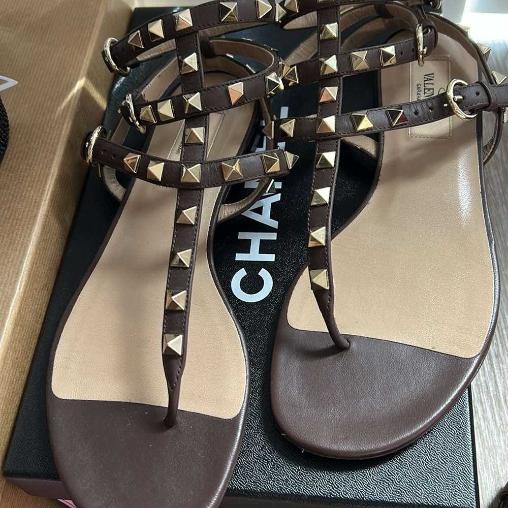 Valentino Dark Brown Studded Sandals - Picture 5 of 7